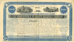 Washington and St. Mary's Railroad Co. $1000 Bond (Uncanceled)